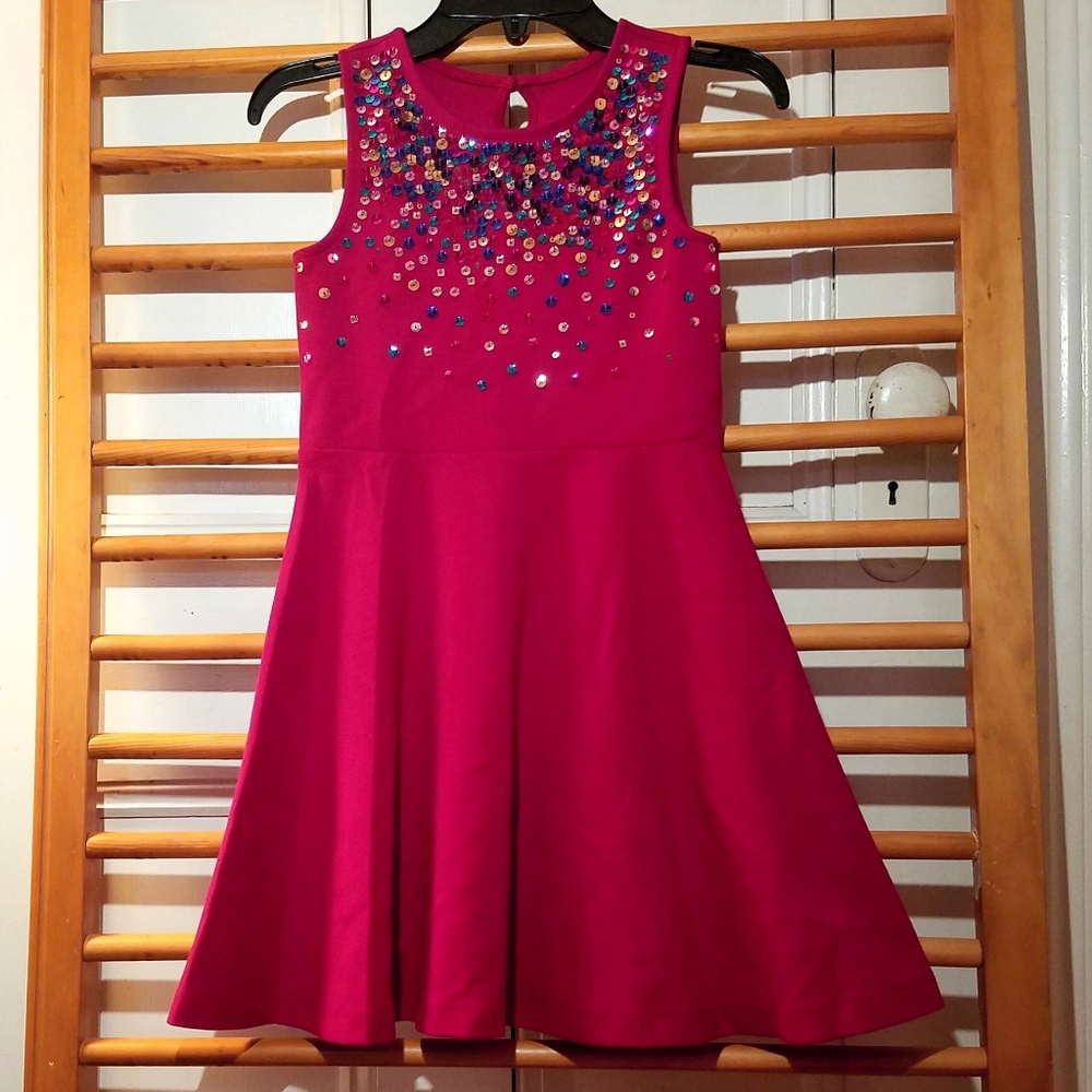 Cherry Red Dress w/ Colorful Sequins 6X 7 Fancy